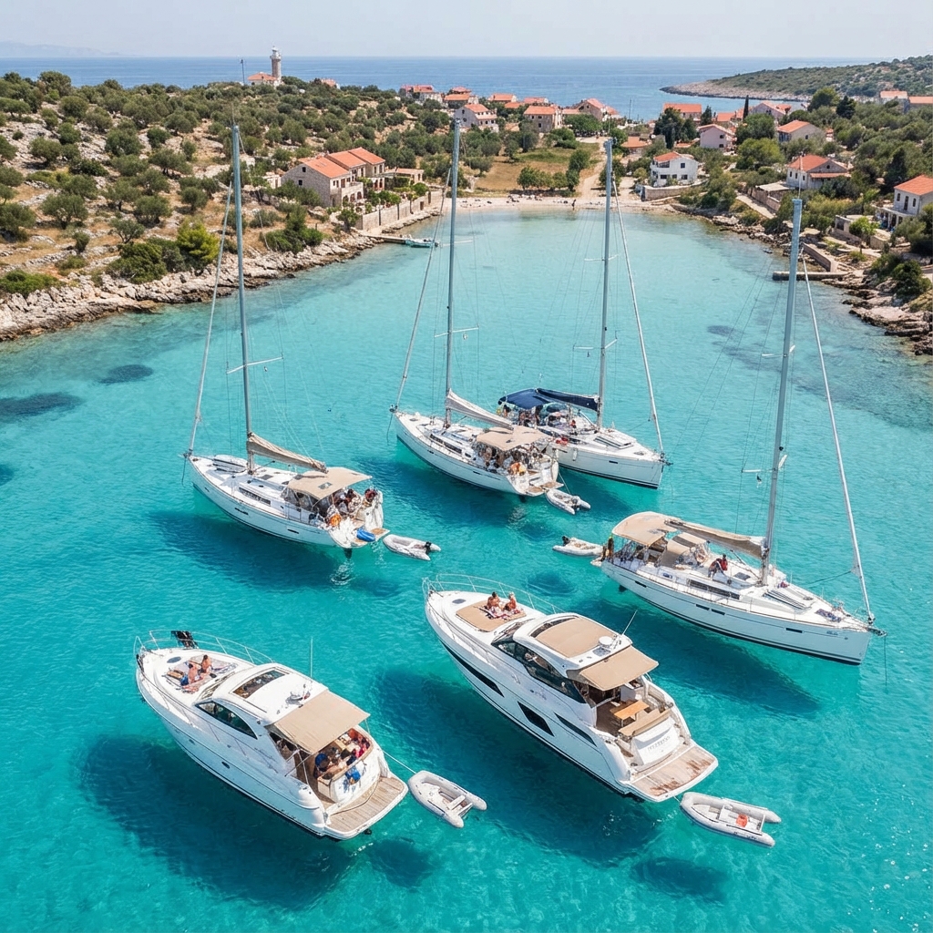 Fleet of boats in marina